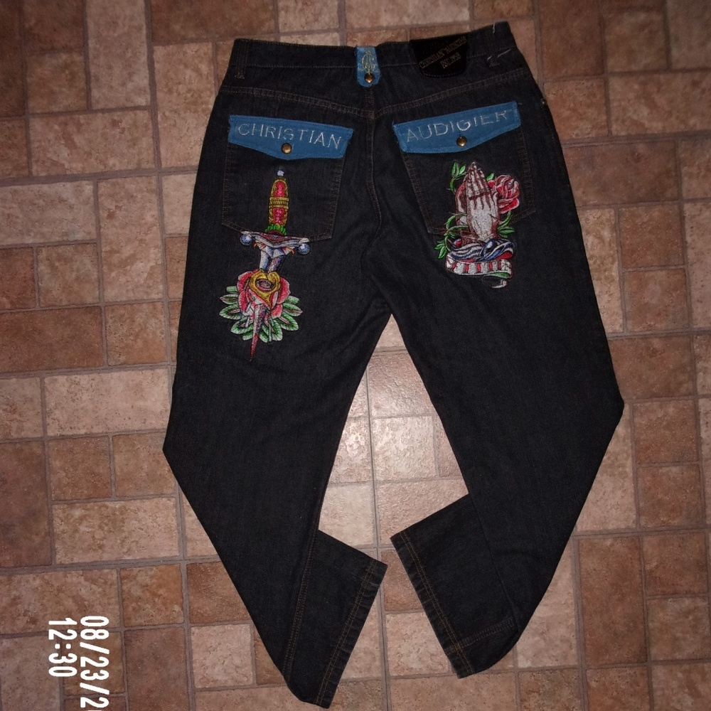 Mens Christian Audigier Faith Religious Jean